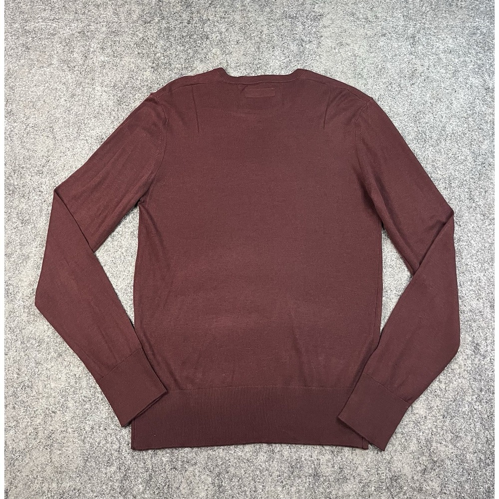 AllSaints Sweater Mens Small Burgandy Wool Blend Crewneck Skull Logo Pullover - Picture 2 of 10